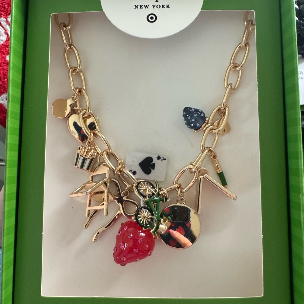 kate spade Gold-tone Charm Necklace with Red Strawberry and Green Accents